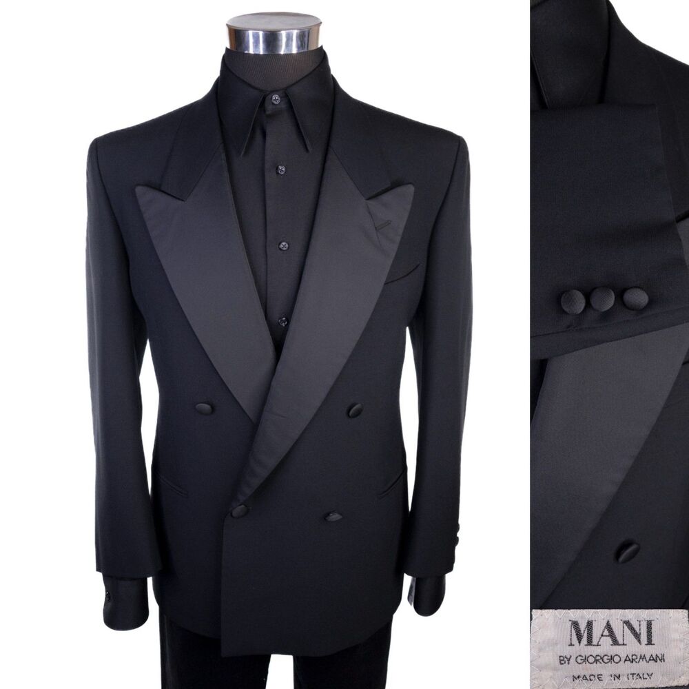 Giorgio Armani Wool Tuxedo Blazer Sport Coat Jacket Size 40S Double Breasted